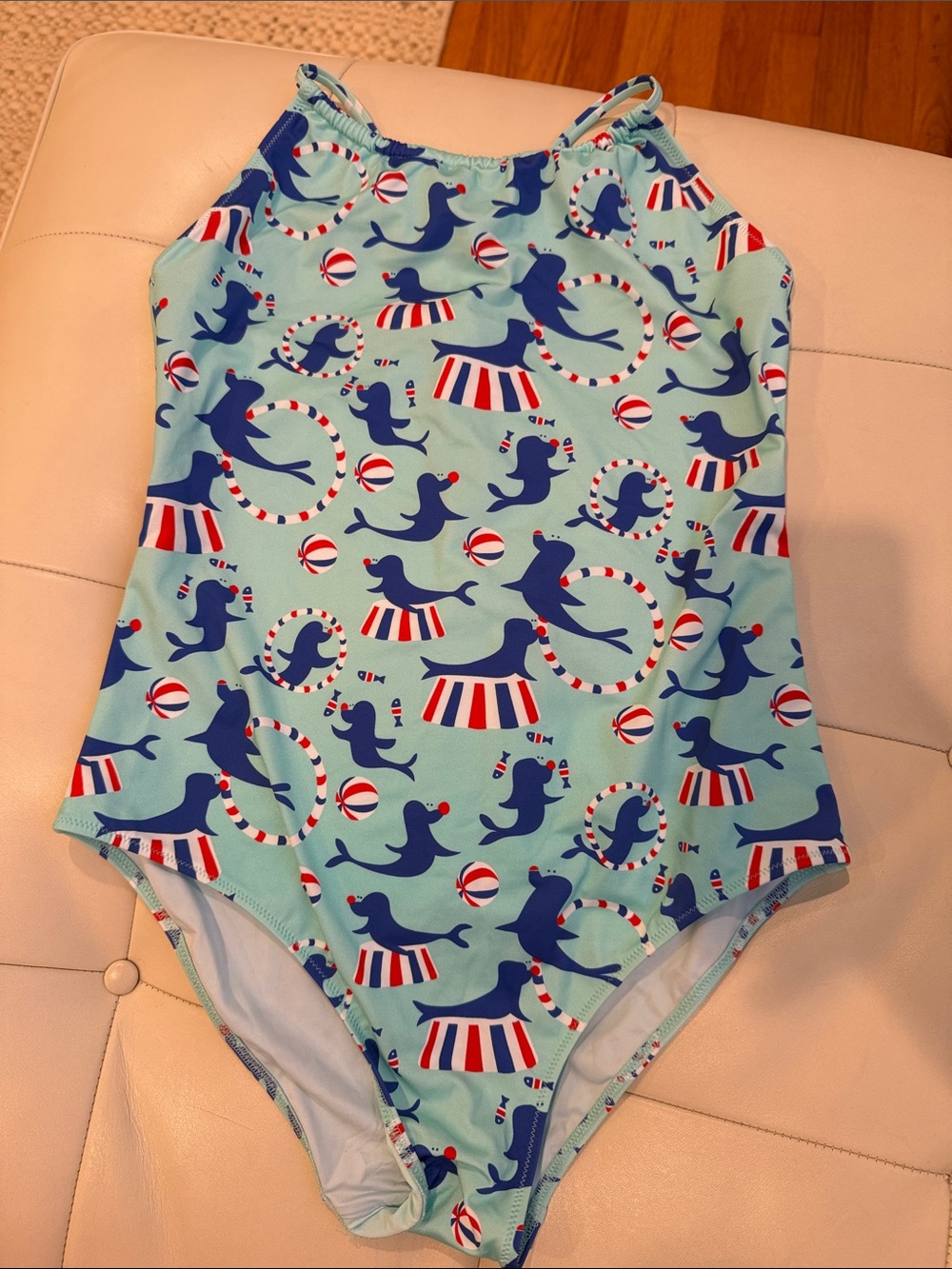 Vilebrequin Kids One-Piece Swimsuit in Aqua, Navy & Red Seal Print